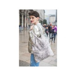 Prostokątna torba shopper na ramię. Szare torby damskie na zakupy Karolina audycka, z haftami, ze skóry, eleganckie. Za 194,00 zł.