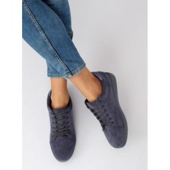 Trampki damskie granatowe JULETA. Buty sportowe damskie FunKee.pl, bez wzorów, z zamszu, na sznurówki. Za 67,99 zł.