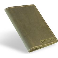Skórzany portfel SLIM wallet BRODRENE oliwkowy. Żółte portfele męskie marki Brødrene, ze skóry. Za 89,00 zł.