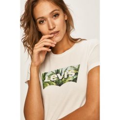Levi's - T-shirt. Białe bluzki damskie Levi's®, s, z nadrukiem, z bawełny, z okrągłym kołnierzem. W wyprzedaży za 89,90 zł.