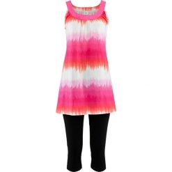Sukienka + legginsy rybaczki (2 części) bonprix jasnoróżowo-biały z nadrukiem + czarny. Różowe legginsy damskie bonprix, z nadrukiem. Za 74,99 zł.