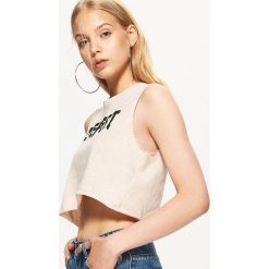 Topy damskie: Crop top z napisem - Beżowy