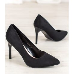 Stylowe czarne szpilki. Czarne szpilki GOGO, bez wzorów, z zamszu, eleganckie, bez obcasa, na szpilce, bez zapięcia. Za 89,00 zł.