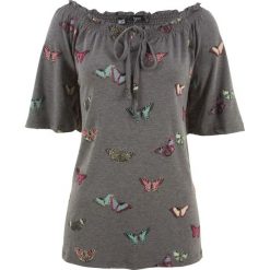 Tunika shirtowa, krótki rękaw bonprix szary melanż z nadrukiem. Szare tuniki damskie bonprix, z nadrukiem. Za 44,99 zł.