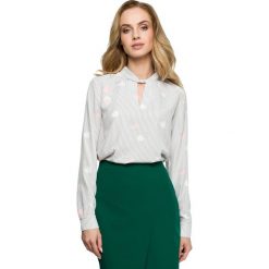 Bluzka z nadrukiem - model 2 (szary prążek). Szare bluzki damskie Style, s, z nadrukiem, z elastanu, eleganckie, ze stójką, bez rękawów. Za 139,00 zł.
