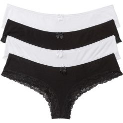Figi brazylijskie (4 pary) bonprix czarno-biały. Czarne majtki damskie bonprix, z koronki. Za 59,96 zł.
