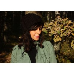 Czapki zimowe damskie: Czapka beanie z wełną melanż brąz czerń