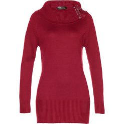 Długi sweter bonprix ciemnoczerwony. Czerwone swetry damskie bonprix, bez wzorów, z bawełny, z długim rękawem, długie, bez kaptura. Za 109,99 zł.
