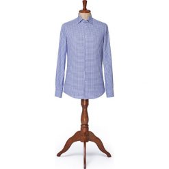 Koszula Granatowa w Kratę Omessa. Niebieskie koszule męskie LANCERTO, na lato, s, z aplikacjami, z bawełny, eleganckie, z włoskim kołnierzykiem, bez rękawów. Za 299,00 zł.