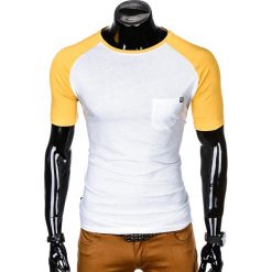 T-shirty męskie: T-SHIRT MĘSKI BEZ NADRUKU S1015 - BIAŁY/ŻÓŁTY