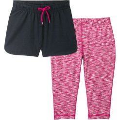 Spodenki sportowe + legginsy rybaczki (2 części) bonprix czarno-jeżynowy. Czarne spodnie dziewczęce bonprix, bez wzorów, sportowe. Za 59,99 zł.