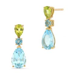 PROMOCJA Kolczyki Złote - złoto 585, Blue topaz,oliwin. Żółte kolczyki damskie W.KRUK, z topazem, złote. W wyprzedaży za 1290,00 zł.