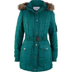 Kurtka parka pikowana z wstawką ze sztucznego futerka bonprix głęboki zielony. Zielone kurtki damskie bonprix, bez wzorów, bez kaptura. Za 139,99 zł.