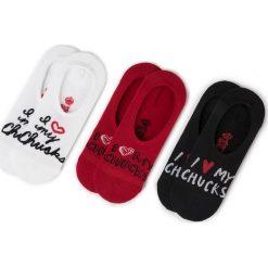 Zestaw 3 par stopek damskich CONVERSE - E869D-3001 Biały Czarny Czerwony. Czerwone skarpetki damskie Converse, bez wzorów, z elastanu. Za 39,00 zł.