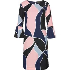 Sukienka bonprix ciemnoniebiesko-stary jasnoróżowy z nadrukiem. Niebieskie sukienki damskie bonprix, z nadrukiem, retro, bez kołnierzyka, bez rękawów. Za 109,99 zł.