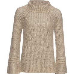 Sweter oversize bonprix piaskowy. Brązowe swetry damskie bonprix, bez wzorów, bez rękawów, bez kaptura. Za 44,99 zł.