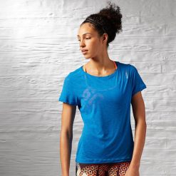 Topy sportowe damskie: Reebok Koszulka damska Work Out Ready Slub textured Tee niebieski r. XS (AJ3418)