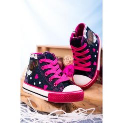 Granatowe trampki jeansowe wysokie sznurowane casu 204/27b. Trampki dziewczęce Casu, bez wzorów, z jeansu, na sznurówki. Za 49,99 zł.