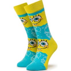 Skarpety Wysokie Unisex HAPPY SOCKS - BOB01-6700 Niebieski Żółty. Żółte skarpetki damskie Happy Socks, bez wzorów, z elastanu. Za 54,90 zł.