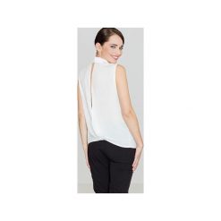 Bluzka K363 Ecru. Brązowe bluzki damskie marki Lenitif, xl, bez wzorów, z tkaniny, klasyczne, z klasycznym kołnierzykiem, bez rękawów. Za 119,00 zł.