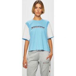 Tommy Sport - Top. Niebieskie topy damskie Tommy Sport, s, z nadrukiem, z bawełny, z okrągłym kołnierzem. W wyprzedaży za 119,90 zł.