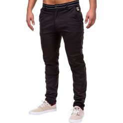 SPODNIE MĘSKIE CHINO P156 - CZARNE. Czarne bez kategorii marki Ombre Clothing, w paski, z elastanu. Za 59,00 zł.