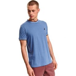T-shirt krótki rękaw męski z haftem. Niebieskie t-shirty męskie Top Secret, na zimę, m, w paski, z bawełny, z okrągłym kołnierzem, krótkie. W wyprzedaży za 19,99 zł.