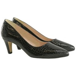 Buty ślubne damskie: Skórzane czółenka w kolorze czarnym