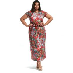 Czerwona sukienka Marta MAXI w kolorowe wzory XXL OVERSIZE PLUS SIZE LATO. Sukienki damskie Moda Size Plus Iwanek. Za 156,00 zł.