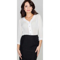 Elegancka Ecru Bluzka na Guziki z Dekoltem \"V\". Żółte podkoszulki damskie marki Molly.pl, xl, bez wzorów, z wiskozy, eleganckie, z dekoltem w serek, bez rękawów. Za 89,99 zł.