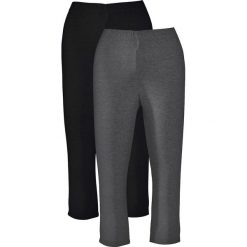 Legginsy 3/4 ze stretchem (2 pary w opak.) bonprix antracytowy melanż + czarny. Szare spodnie damskie bonprix, bez wzorów. Za 55,98 zł.