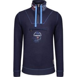 Bluza NAPAPIJRI BAUNDER. Niebieskie bluzy męskie Napapijri, z aplikacjami, z bawełny, bez kołnierzyka, z krótkim rękawem, krótkie, bez kaptura. W wyprzedaży za 456,00 zł.