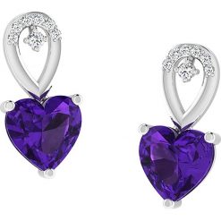 Złote kolczyki-wkrętki z diamentami i syntetycznymi ametystami. Szare kolczyki damskie Art of Diamond & Co., z ametystem, złote. W wyprzedaży za 527,95 zł.
