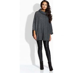 Grafitowy Sweter A’la Ponczo z Golfem. Szare poncza damskie Molly.pl, uniwersalny, bez wzorów, z dzianiny, bez rękawów. Za 121,90 zł.