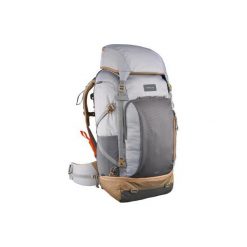 Plecak trekkingowy TRAVEL 500 70 l z możliwością zamknięcia na kłódkę damski. Szare plecaki damskie FORCLAZ, bez wzorów, z poliesteru. Za 449,99 zł.