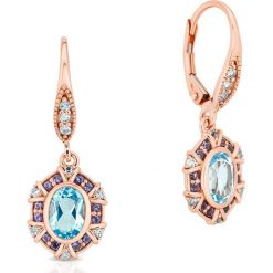 Kolczyki damskie: RABAT Złote Kolczyki – złoto różowe 585, Blue topaz