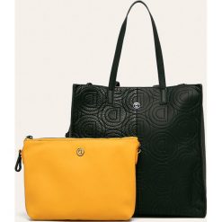 Desigual - Torebka. Czarne torby damskie na zakupy Desigual, w paski, z bawełny, na ramię, bez dodatków. Za 399,90 zł.