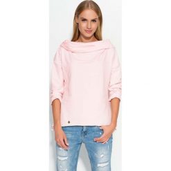 Bluzy damskie: Różowa Bluza z Szerokim Kapturem