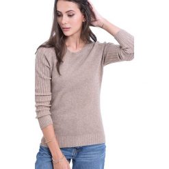 Sweter w kolorze szarobrązowym. Szare swetry damskie William de Faye, bez wzorów, z kaszmiru, bez rękawów, bez kaptura. W wyprzedaży za 109,95 zł.