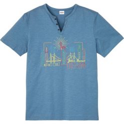 T-shirt bonprix matowy niebieski z nadrukiem. Niebieskie koszulki męskie bonprix, s, z nadrukiem, z bawełny, bez kołnierzyka, bez rękawów. Za 49,99 zł.