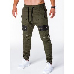 Joggery męskie: SPODNIE MĘSKIE JOGGERY P708 – KHAKI
