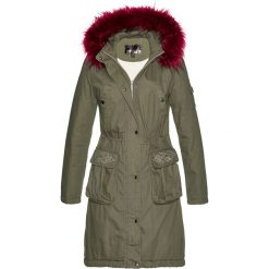 Parka z połyskującą aplikacją bonprix khaki - jeżynowy. Zielone parki męskie marki bonprix, z aplikacjami. Za 109,99 zł.