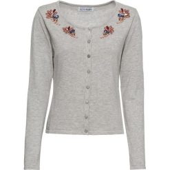 Sweter rozpinany bonprix jasnoszary melanż. Szare swetry damskie bonprix, z aplikacjami, klasyczne, z długim rękawem, długie, bez kaptura. Za 79,99 zł.
