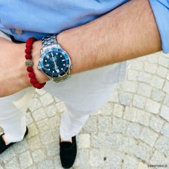 Bransoletka męska RED BOUNCE. Czerwone bransoletki męskie Pakamera, z kryształem, złote. Za 190,00 zł.