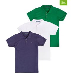 Koszulki polo (3 szt.) w kolorze granatowym, białym i zielonym. Niebieskie koszulki męskie Polo Club Men, xl, z haftami, z bawełny, bez rękawów. W wyprzedaży za 219,95 zł.