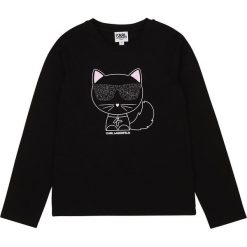 Karl Lagerfeld - Longsleeve dziecięcy. Czarne bluzki dziewczęce KARL LAGERFELD, z aplikacjami, z elastanu, z okrągłym kołnierzem, z długim rękawem, długie, bez kaptura. Za 259,90 zł.