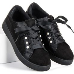 Trampki damskie slip on: Wiązane zamszowe trampki ERYNN Czarne