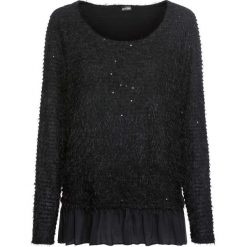 Sweter z falbaną bonprix czarny. Czarne swetry damskie marki bonprix, bez wzorów, bez rękawów, bez kaptura. Za 54,99 zł.