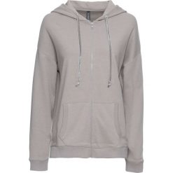 Bluza rozpinana z kapturem i aksamitnymi troczkami bonprix jasnoszary. Szare bluzy damskie marki bonprix, bez wzorów, bez rękawów, z kapturem. Za 49,99 zł.