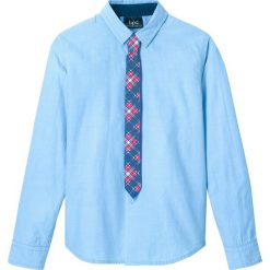 Koszula z krawatem Slim Fit (2 części) bonprix niebieski. Niebieskie koszule chłopięce bonprix, bez wzorów, bez kołnierzyka, bez rękawów. Za 49,99 zł.